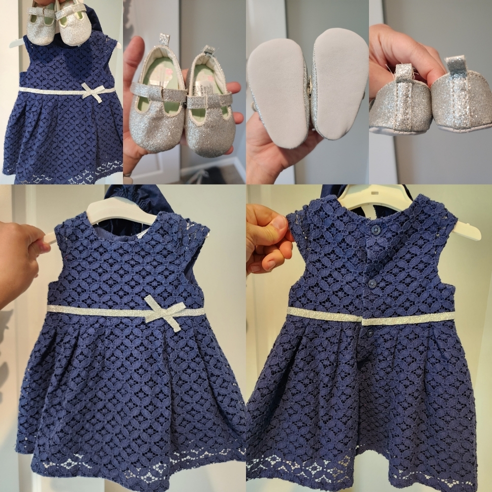 Carter's 3m Navy Lace Dress with 0-3m Carter's shoes